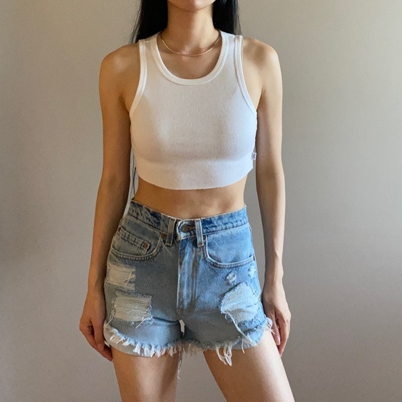 Vintage levis distressed denim shorts blue - Picture 2 of 9